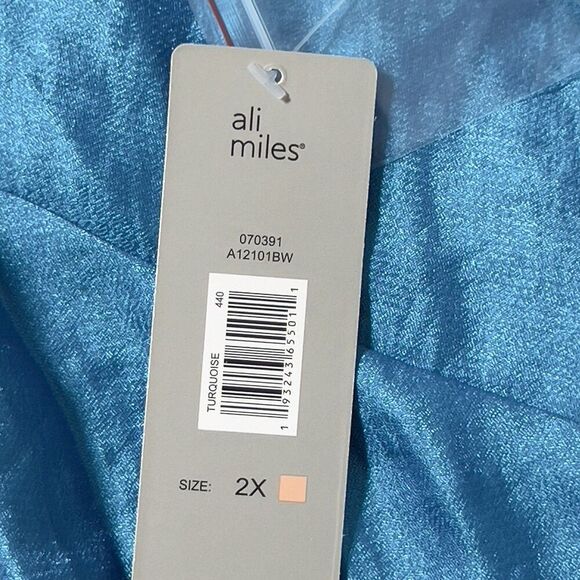 Ali Miles Tunic Top Womens Sz 2X Blue Wire Collar 3/4 Sleeves Button Front - Picture 10 of 11